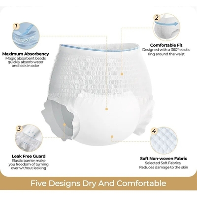 Disposable Adult Panty Diaper Bulk Sale Free Sample Senior Elderly Pants High Absorbent Diapers for Adults